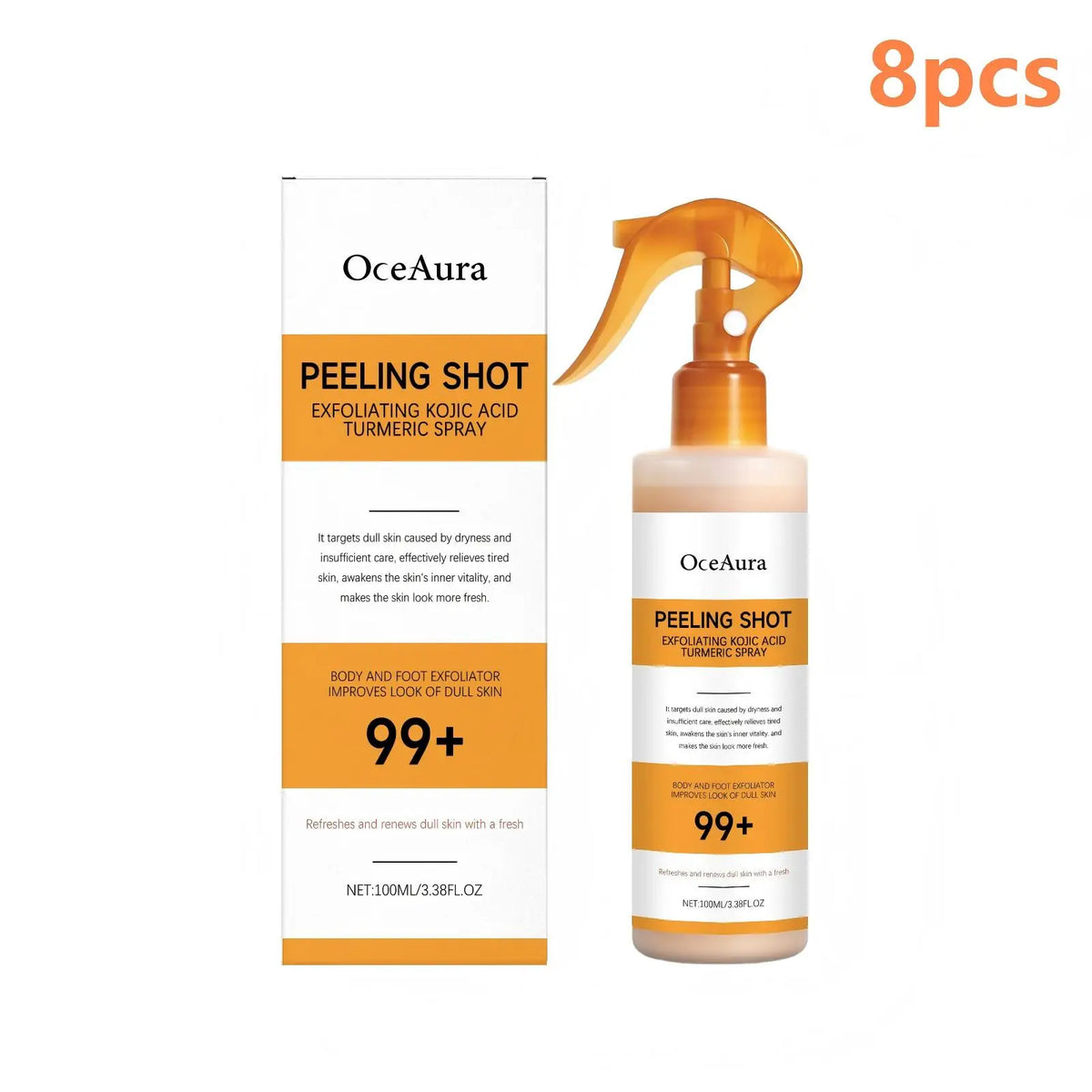 OceAura Peel Shot Kojic Acid Turmeric Spray Moisturizing Skin Brightening AHA PHA Nicotinamide Scrub Body Exfoliant Spray 100ml