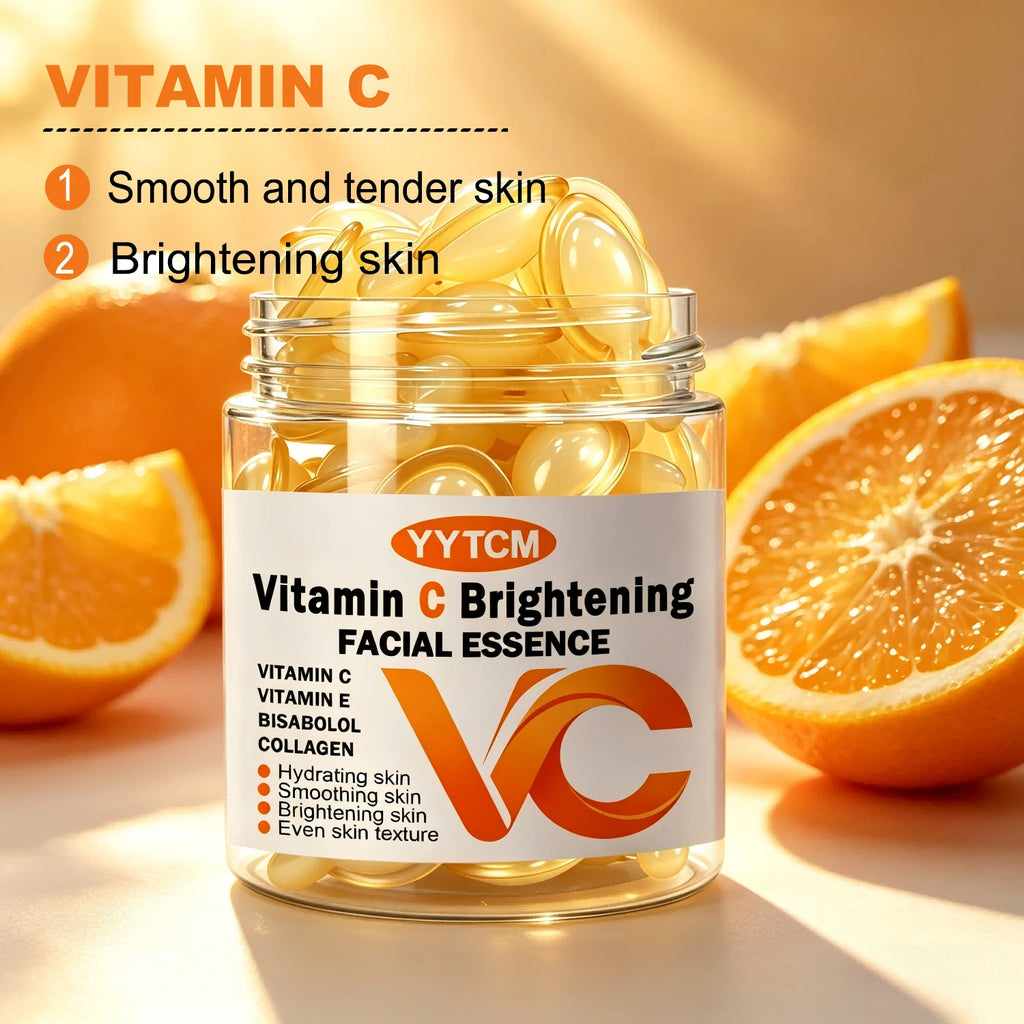 Vitamin C Facial Serum, Moisturizing and Brightening, Firming the Skin, Contains Vitamin E, Retinol, Hyaluronic Acid, Facial Skin Care Serum, 18 Capsules/30 Capsules/40 Capsules/50 Capsules/100 Capsules/200 Capsules
