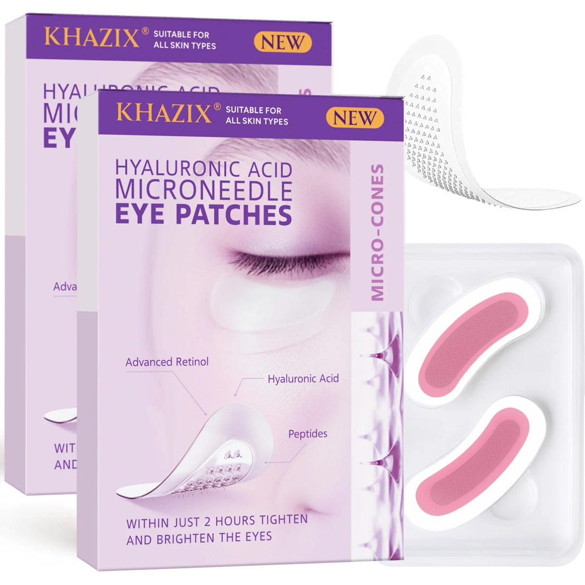 Microneedle Eye Patches Retinol Hyaluronic Acid Peptides, Lifting & Firming for Eye Area Crow's Feet Smile Lines, 1Pair.