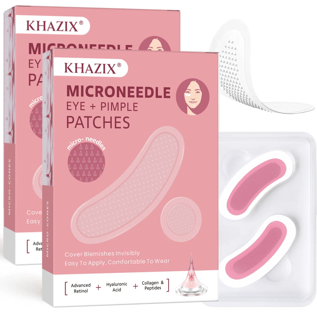 Microneedle Eye Patches Retinol Hyaluronic Acid Peptides, Lifting & Firming for Eye Area Crow's Feet Smile Lines, 1Pair.
