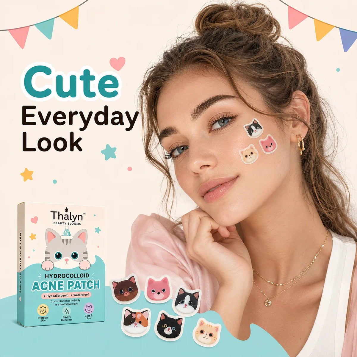 140PCS Cartoon Cat Face Acne Patches Cute Pimple Cover Stickers Decorative Skin Care Patches for Makeup