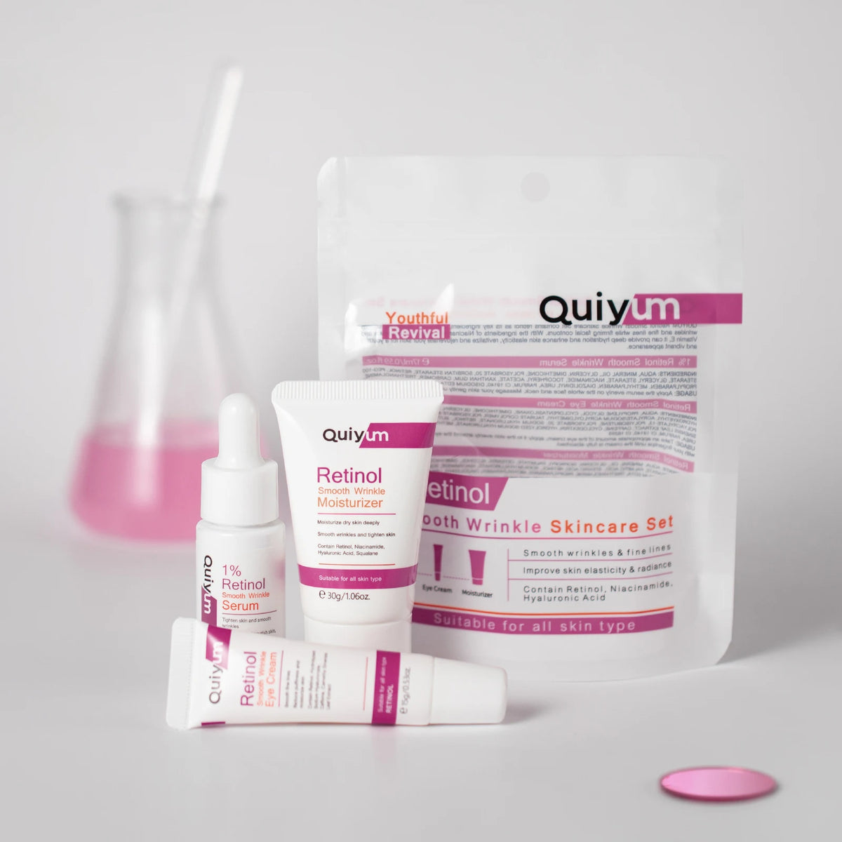 QUIYUM Retinol+Hyaluronic Acid Wrinkle Skincare Set Smooth Wrinkles & Fine Lines Improve Skin Elasticity & Radiance