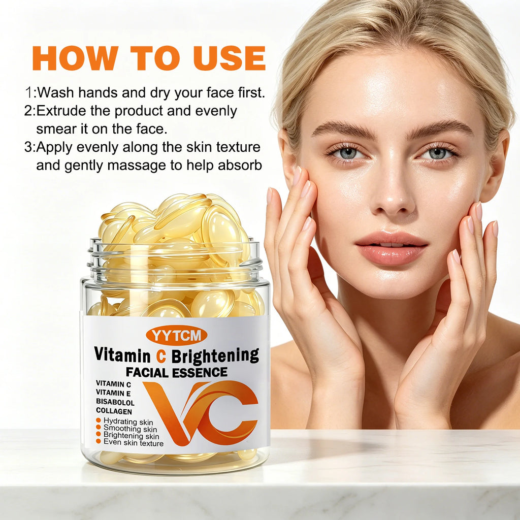 Vitamin C Facial Serum, Moisturizing and Brightening, Firming the Skin, Contains Vitamin E, Retinol, Hyaluronic Acid, Facial Skin Care Serum, 18 Capsules/30 Capsules/40 Capsules/50 Capsules/100 Capsules/200 Capsules