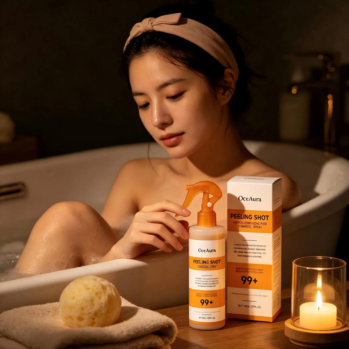 OceAura Peel Shot Kojic Acid Turmeric Spray Moisturizing Skin Brightening AHA PHA Nicotinamide Scrub Body Exfoliant Spray 100ml
