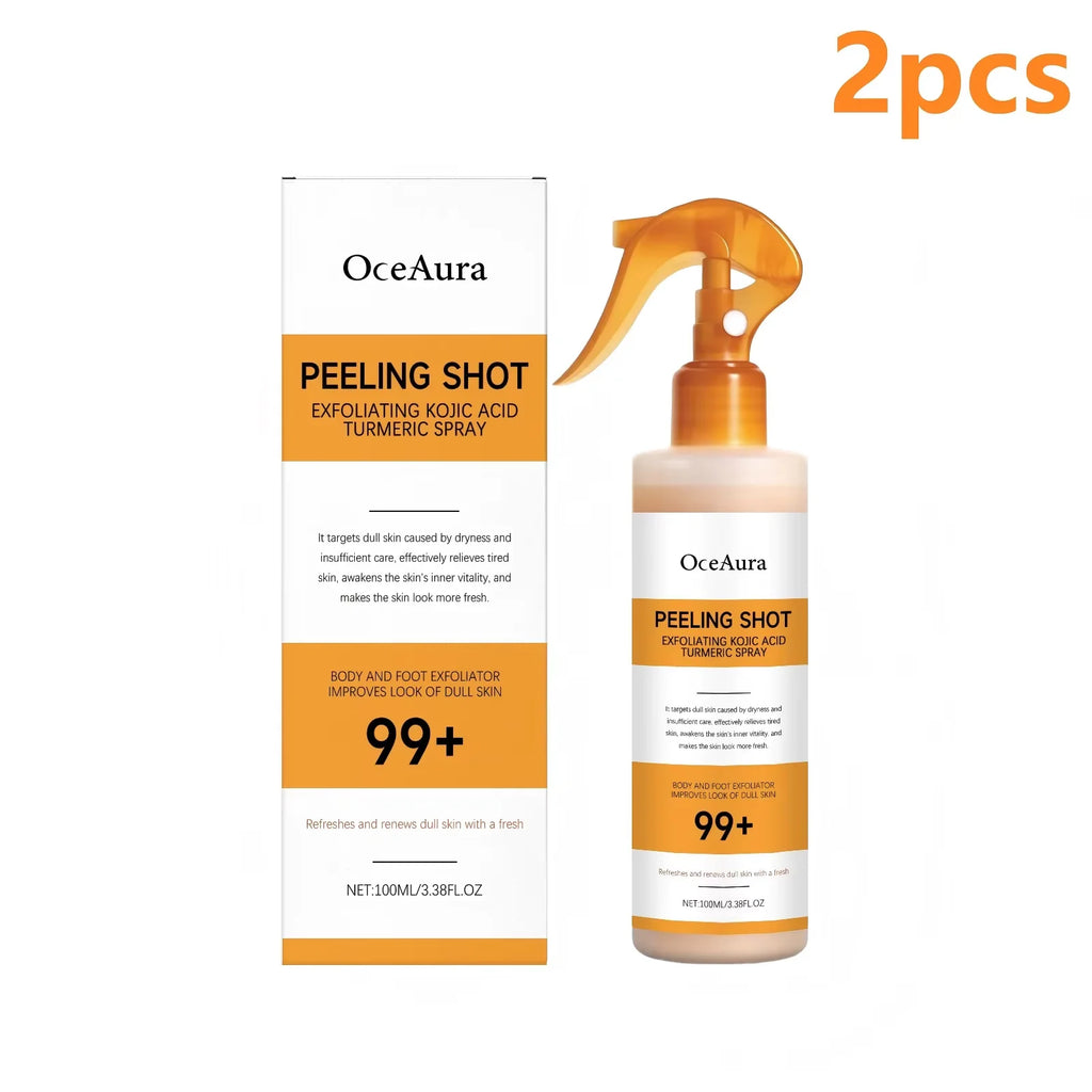 OceAura Peel Shot Kojic Acid Turmeric Spray Moisturizing Skin Brightening AHA PHA Nicotinamide Scrub Body Exfoliant Spray 100ml