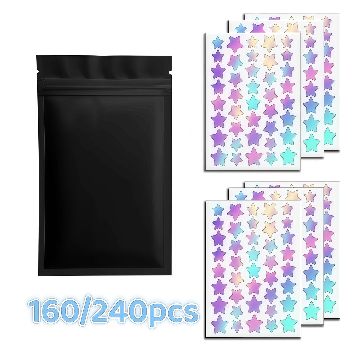 160/240pcs Deep-Cleansing Holographic Star Patch Set — Shiny Unisex Spot Cover Stickers for All Skin Types