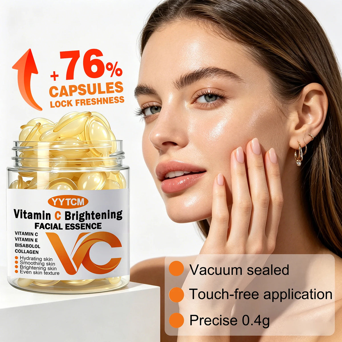 Vitamin C Facial Serum, Moisturizing and Brightening, Firming the Skin, Contains Vitamin E, Retinol, Hyaluronic Acid, Facial Skin Care Serum, 18 Capsules/30 Capsules/40 Capsules/50 Capsules/100 Capsules/200 Capsules