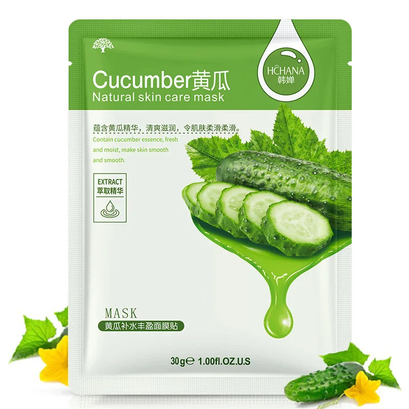 10pcs Natural Plant Facial Mask Moisturizing Oil Control Anti-Aging Fruit Aloe Korean Sheet Face Mask Beauty Skin Care Prodcuts