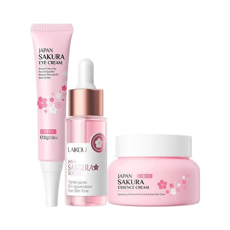 Korean Sakura Skincare Set Hydration Moisturize Cleanse Pores Sunscreen Protection Cosmetic Beauty