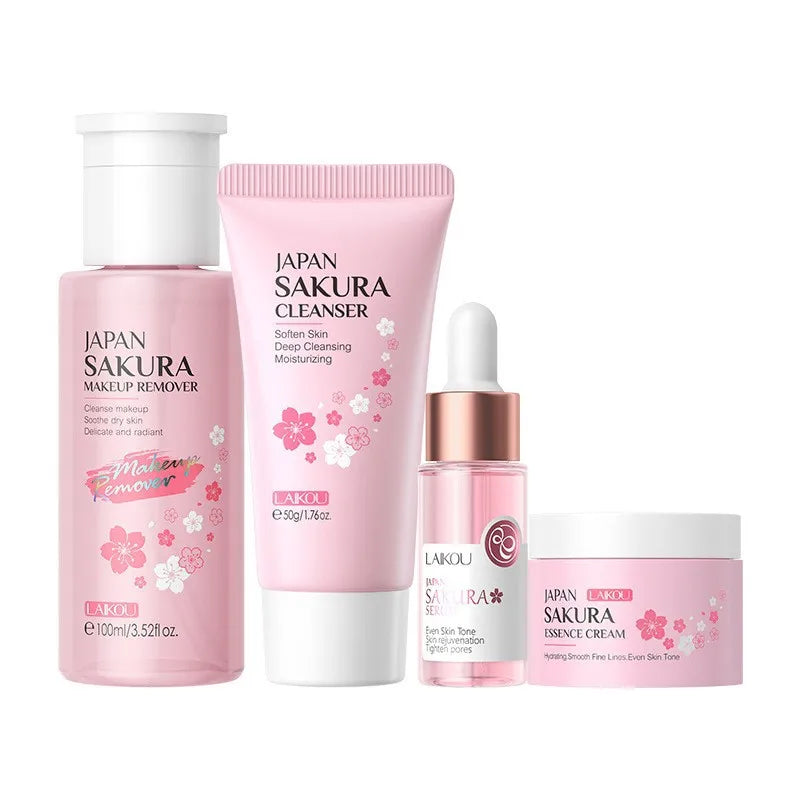Korean Sakura Skincare Set Hydration Moisturize Cleanse Pores Sunscreen Protection Cosmetic Beauty