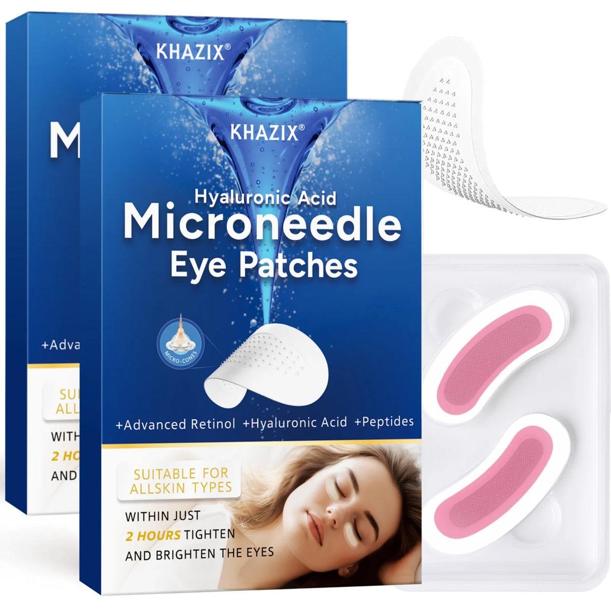 Microneedle Eye Patches Retinol Hyaluronic Acid Peptides, Lifting & Firming for Eye Area Crow's Feet Smile Lines, 1Pair.