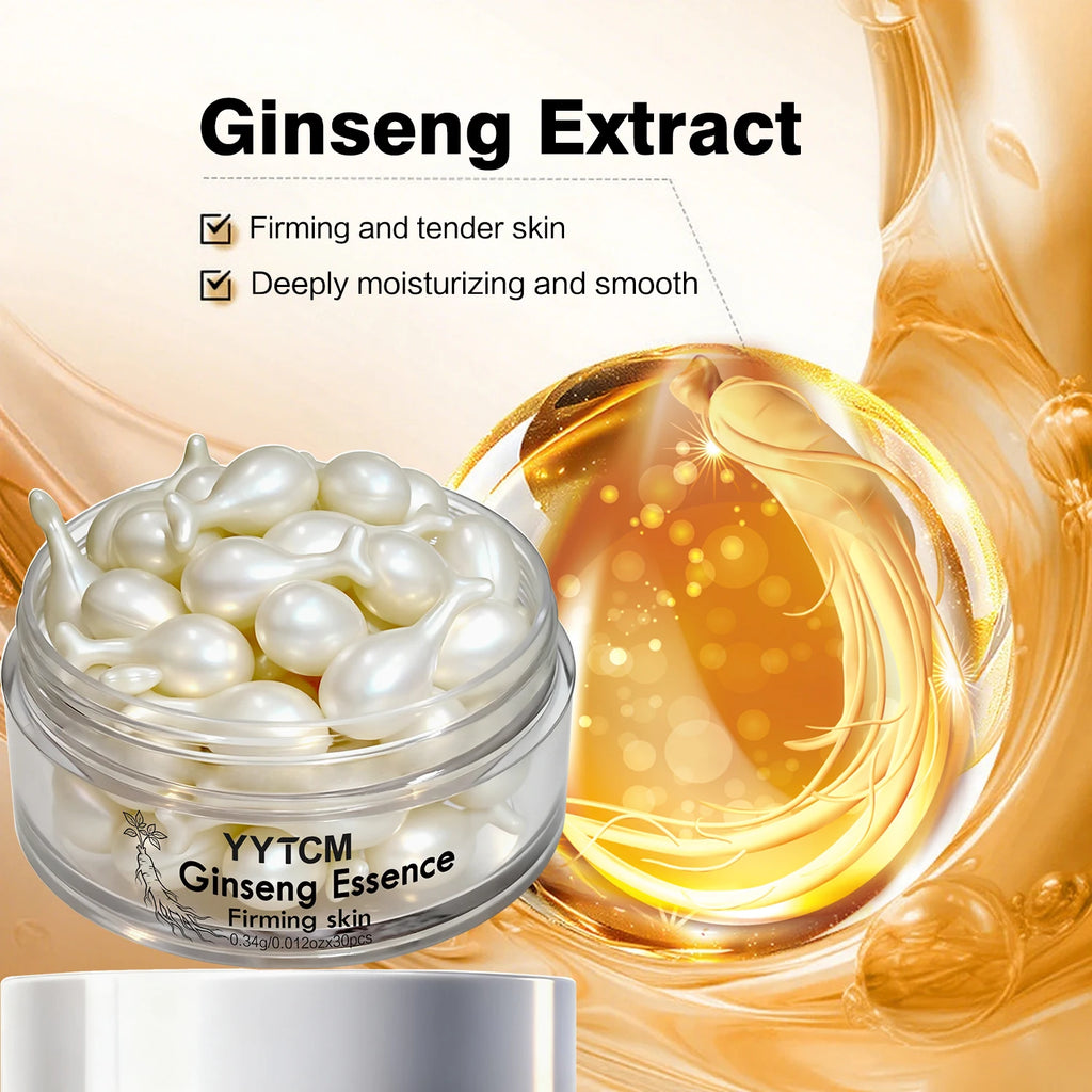 Ginseng Essence Capsules, Moisturizing and Firming Essence Serum, Contains Squalane, Niacinamide, Vitamin E, Retinol, Deep Hydration (0.34Gx30 Capsules)/Bottle-1 Bottle