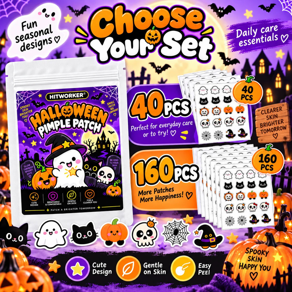40/160Pcs Halloween Patches, Cute Halloween Shapes Pimple Patches, Hydrocolloid Spot Stickers for Face, Halloween Party Skin Car
