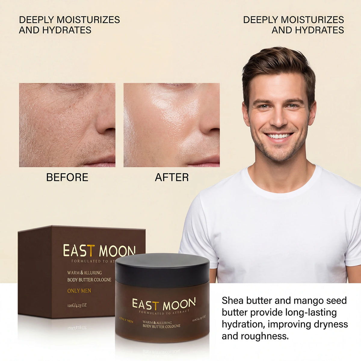 Men Body Cream Moisturizing Reduce Dryness Soothes Redness Skincare For Dry Skin Acne Treatment Long-Lasting Hydration Skincare