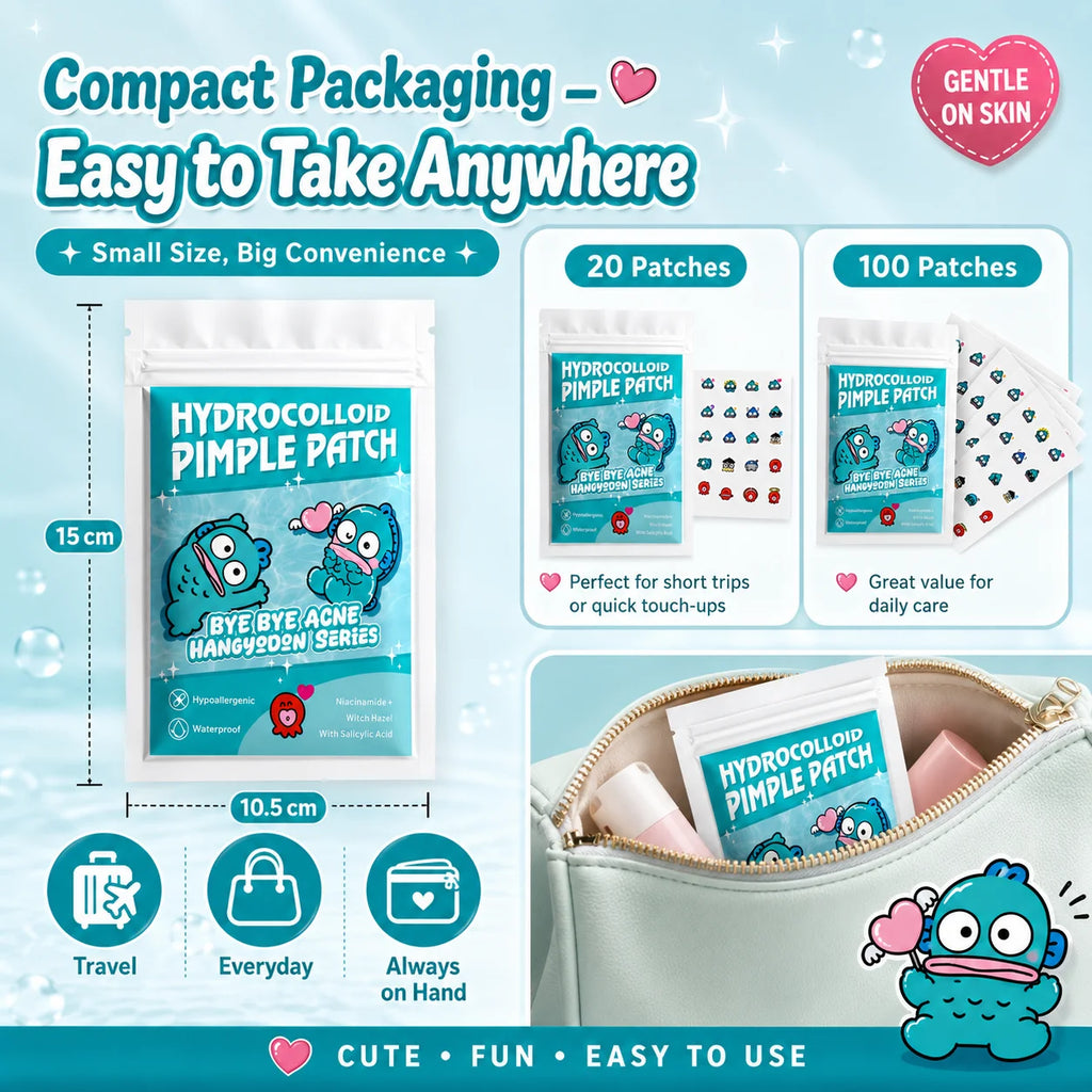 20/100pcsHangyodon Cute Character Pimple Patches Hydrocolloid Acne Spot Cover, Invisible Cartoon Face Care Stickers