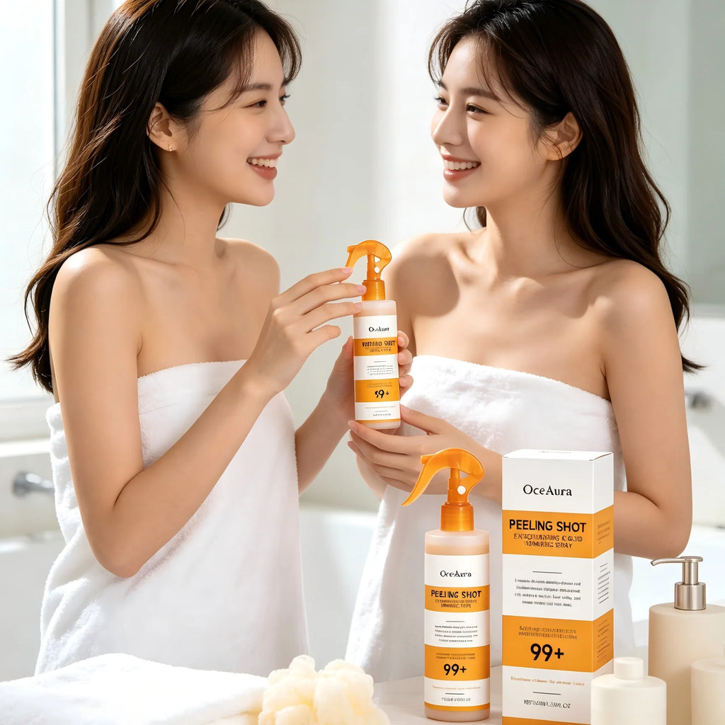 OceAura Peel Shot Kojic Acid Turmeric Spray Moisturizing Skin Brightening AHA PHA Nicotinamide Scrub Body Exfoliant Spray 100ml