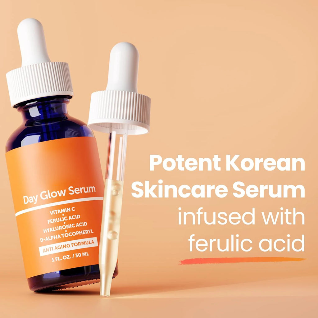 Korean Skin Care 20% Vitamin C Serum for Face + CE Ferulic, C E Ferulic Vit Facial Oil for Anti Aging K Beauty Glow C+E Skincare