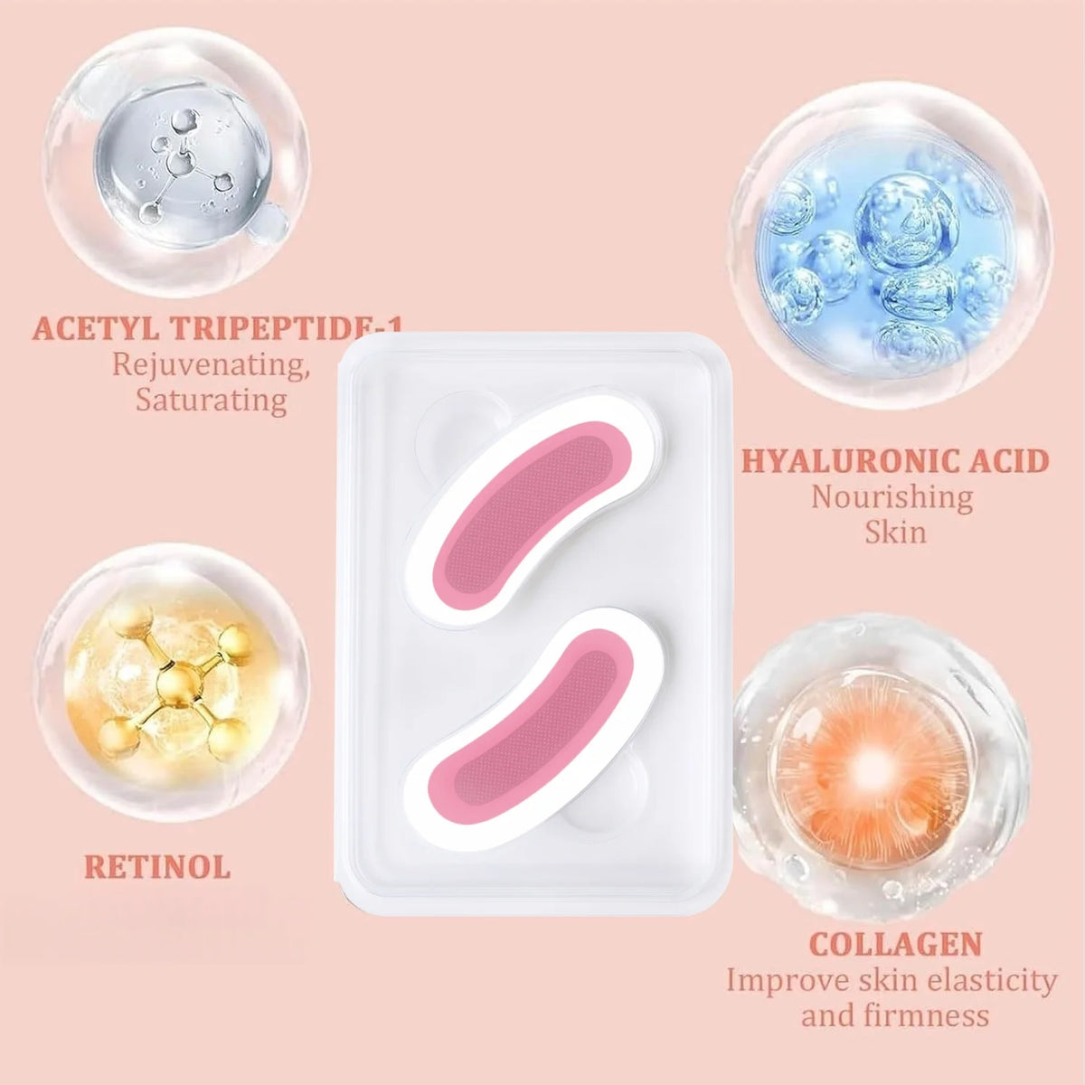 Microneedle Eye Patches Retinol Hyaluronic Acid Peptides, Lifting & Firming for Eye Area Crow's Feet Smile Lines, 1Pair.