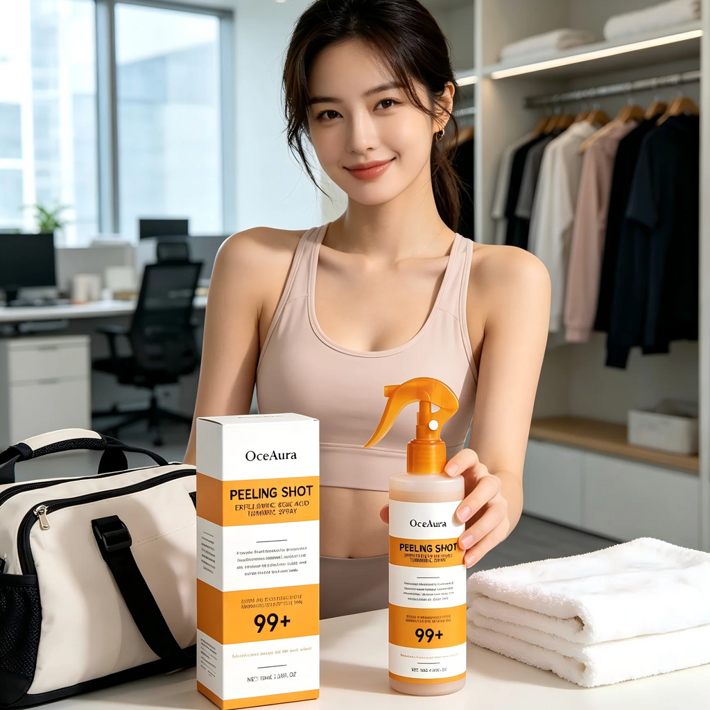 OceAura Peel Shot Kojic Acid Turmeric Spray Moisturizing Skin Brightening AHA PHA Nicotinamide Scrub Body Exfoliant Spray 100ml