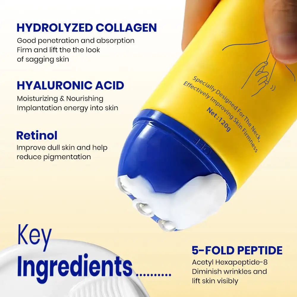 120g KOEC Peptide Firming Massage Neck Cream Moisturizing Smoothing Lifting 360° Roller Design Collagen Hyaluronic Acid Retinol