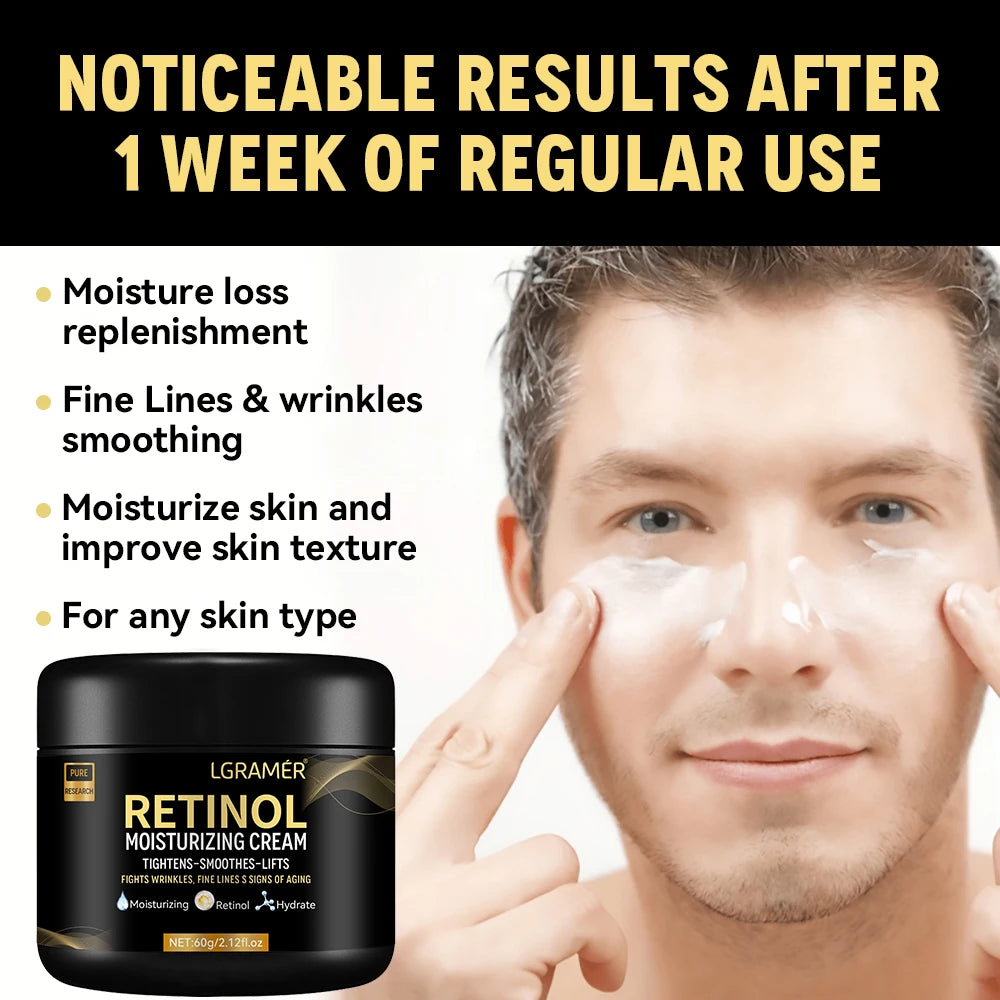 Men's Retinol Face Cream Nourishing Moisturizing Fade Fine Lines Smooth Wrinkles Younger Firming Lifting Shrink Pores Skin Care