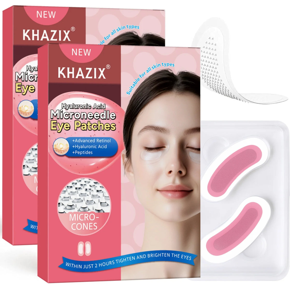 Microneedle Eye Patches Retinol Hyaluronic Acid Peptides, Lifting & Firming for Eye Area Crow's Feet Smile Lines, 1Pair.