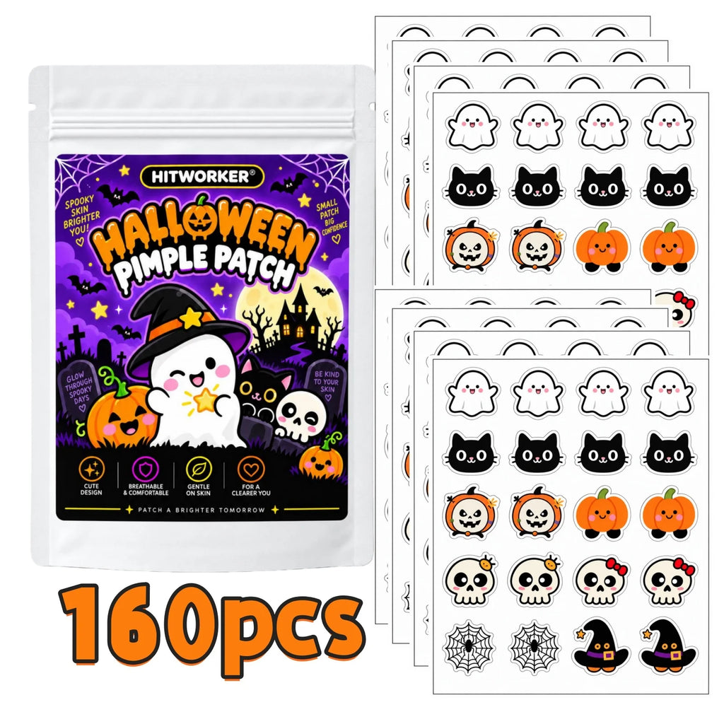 40/160Pcs Halloween Patches, Cute Halloween Shapes Pimple Patches, Hydrocolloid Spot Stickers for Face, Halloween Party Skin Car