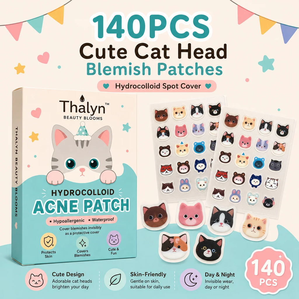 140PCS Cartoon Cat Face Acne Patches Cute Pimple Cover Stickers Decorative Skin Care Patches for Makeup