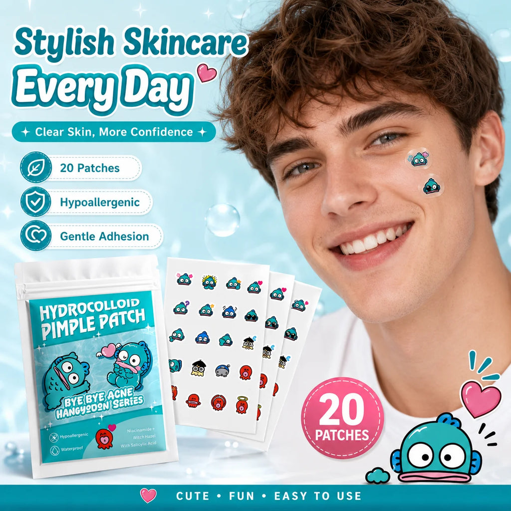 20/100pcsHangyodon Cute Character Pimple Patches Hydrocolloid Acne Spot Cover, Invisible Cartoon Face Care Stickers