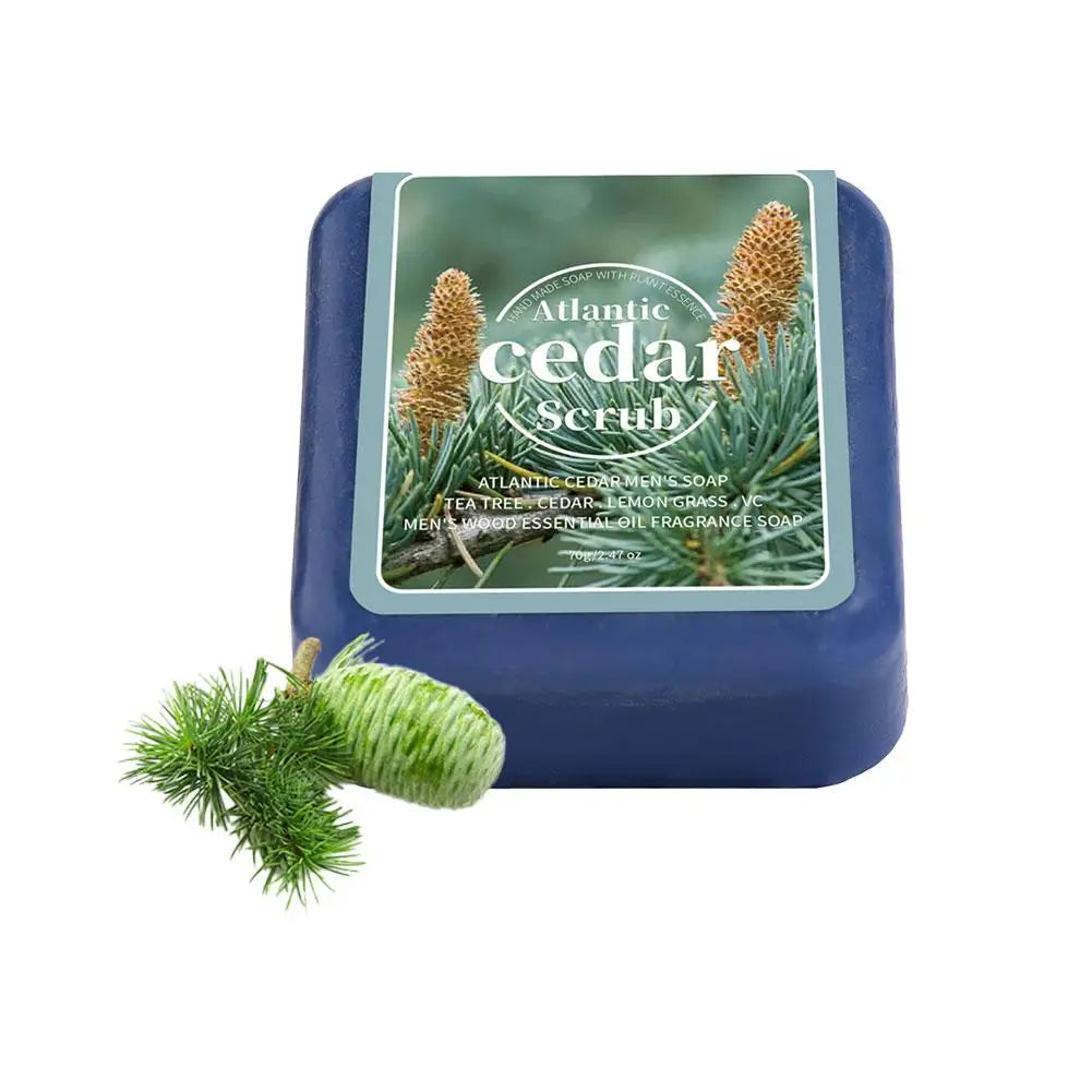 Atlantic Cedar Men's Soap 70g Natural Essential Oil Scrub Bar Deep Cleansing Wood Fragrance Handmade Bath Body Wash