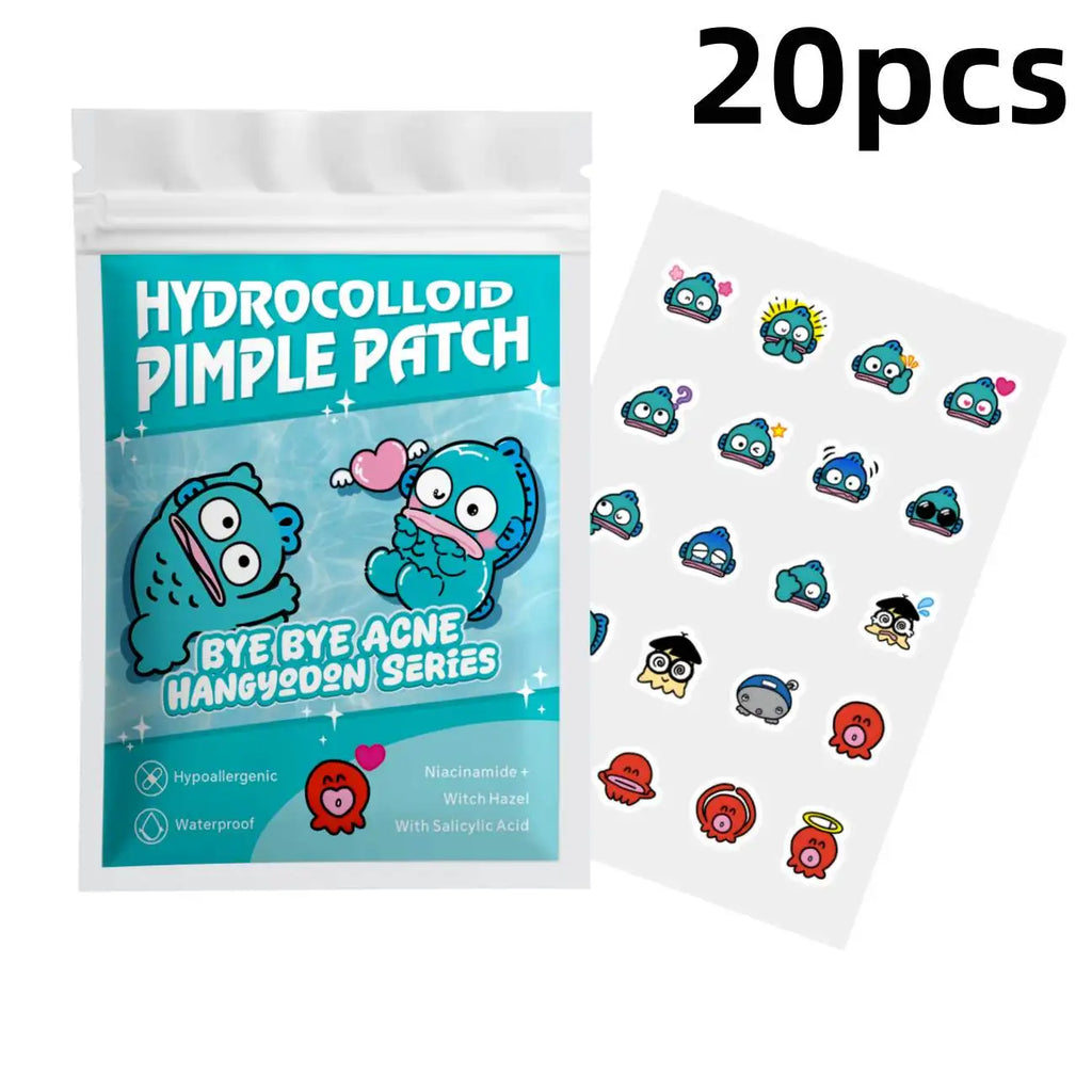 20/100pcsHangyodon Cute Character Pimple Patches Hydrocolloid Acne Spot Cover, Invisible Cartoon Face Care Stickers