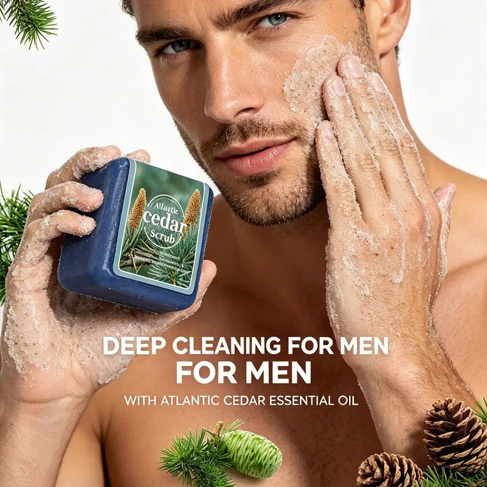 Atlantic Cedar Men's Soap 70g Natural Essential Oil Scrub Bar Deep Cleansing Wood Fragrance Handmade Bath Body Wash