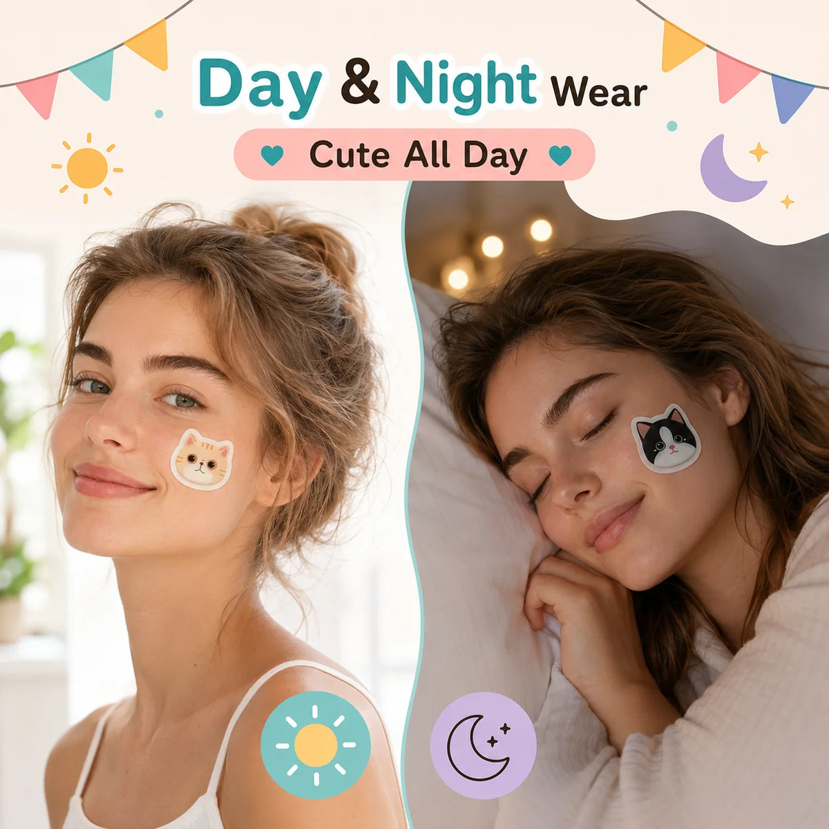 140PCS Cartoon Cat Face Acne Patches Cute Pimple Cover Stickers Decorative Skin Care Patches for Makeup