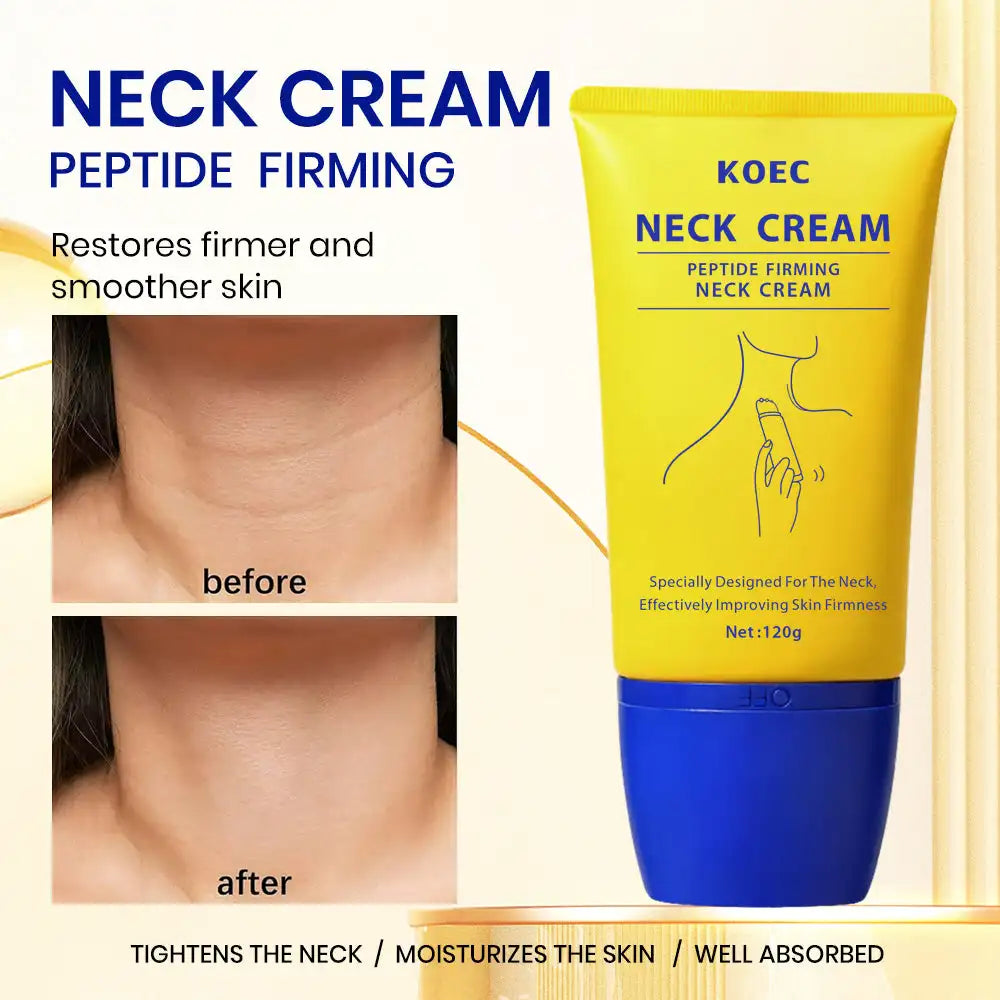 120g KOEC Peptide Firming Massage Neck Cream Moisturizing Smoothing Lifting 360° Roller Design Collagen Hyaluronic Acid Retinol