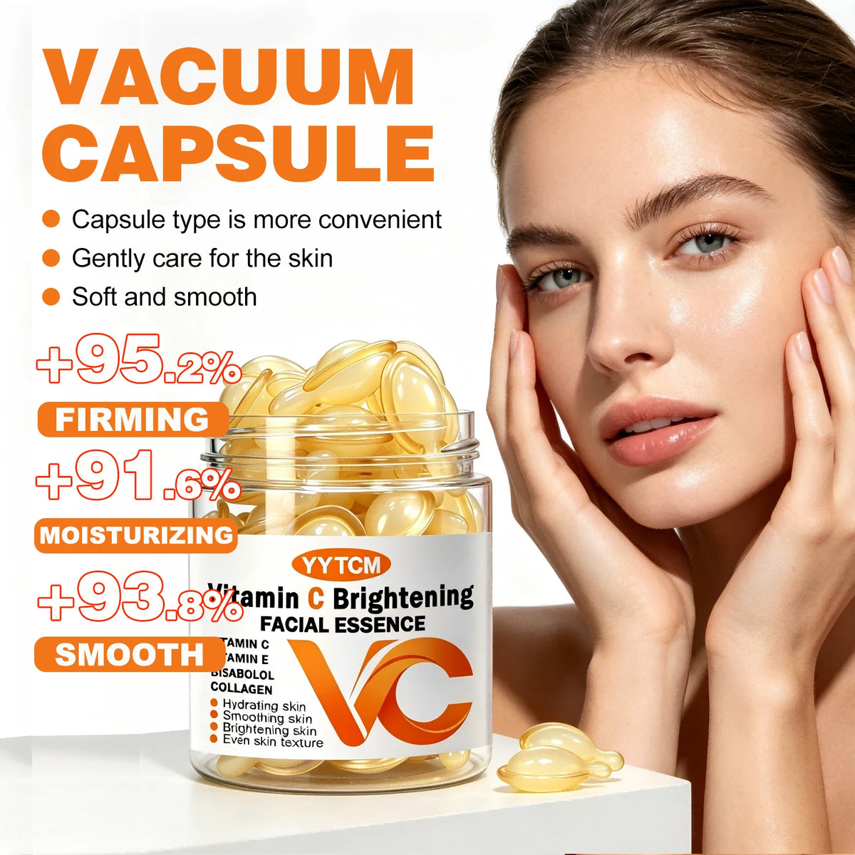 Vitamin C Facial Serum, Moisturizing and Brightening, Firming the Skin, Contains Vitamin E, Retinol, Hyaluronic Acid, Facial Skin Care Serum, 18 Capsules/30 Capsules/40 Capsules/50 Capsules/100 Capsules/200 Capsules