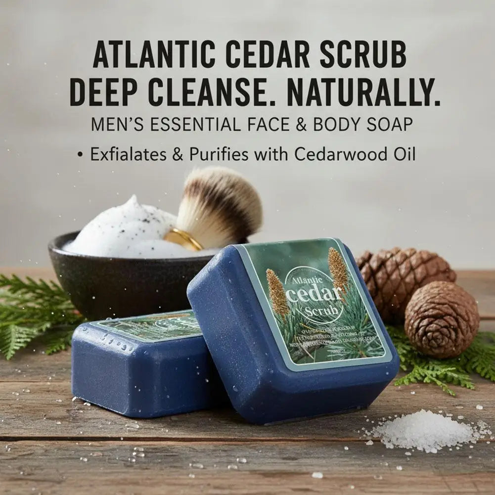 Atlantic Cedar Men's Soap 70g Natural Essential Oil Scrub Bar Deep Cleansing Wood Fragrance Handmade Bath Body Wash