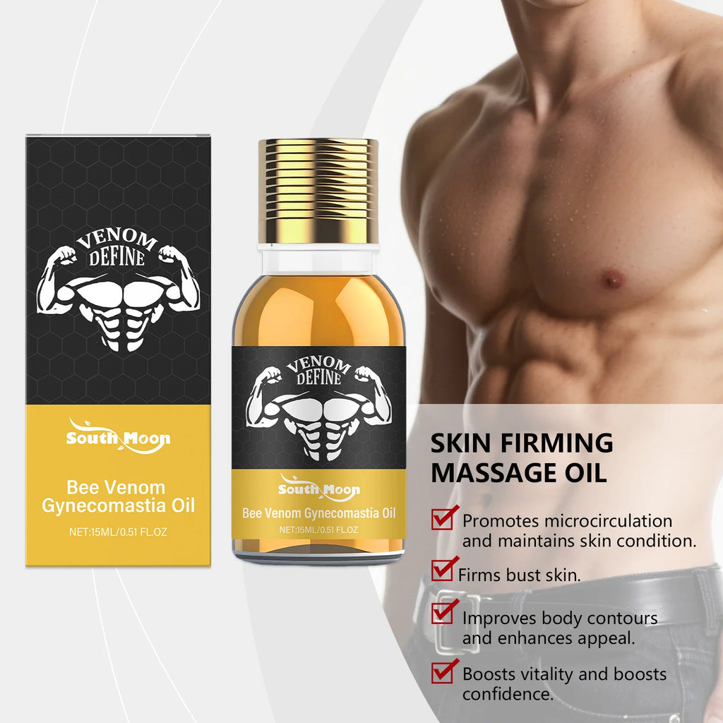 Men's Bee Venom Gynecomastia Oil Chest Firming Sculpting Cooling & Non-Greasy Chest Shaping Massage Oil for Men Skin Care