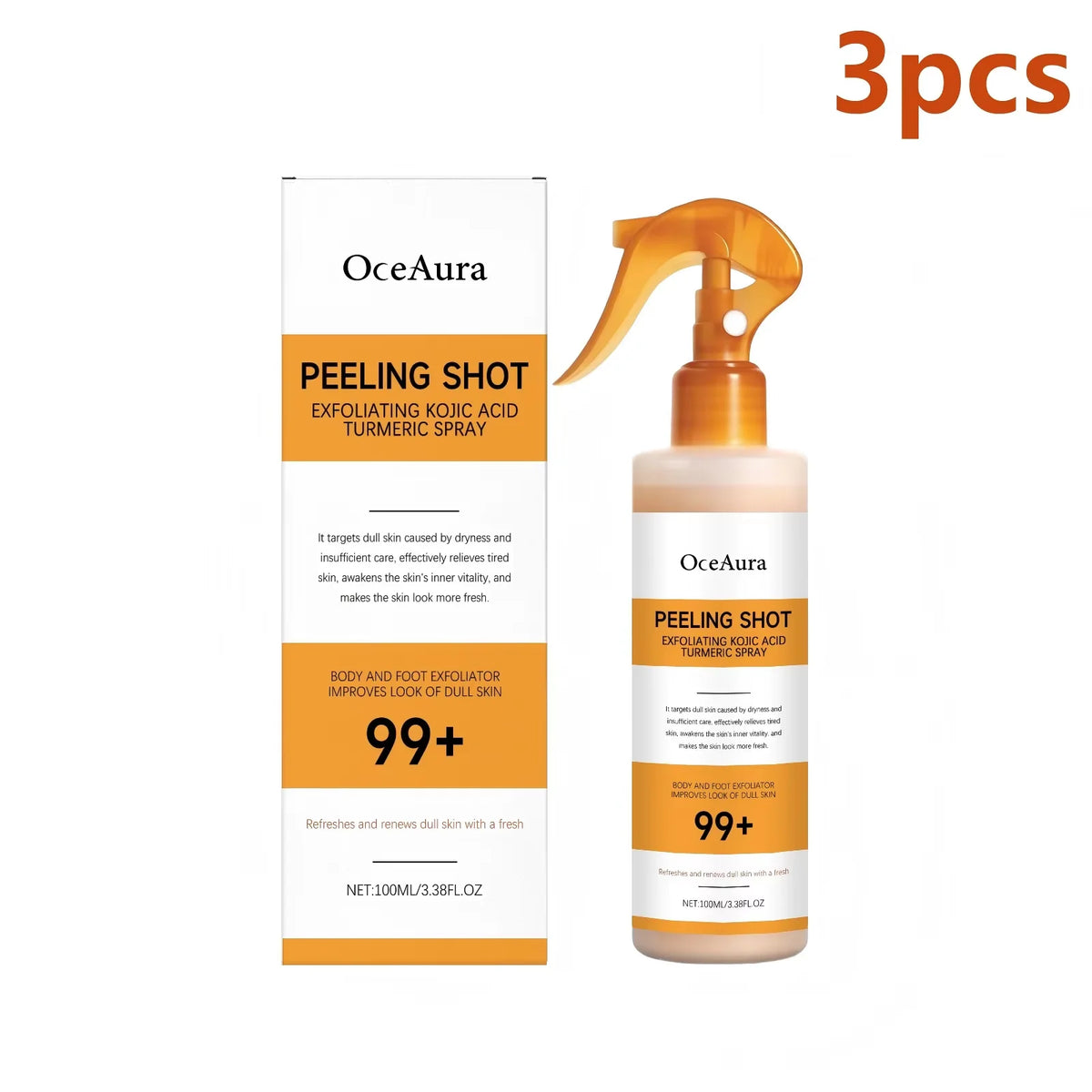 OceAura Peel Shot Kojic Acid Turmeric Spray Moisturizing Skin Brightening AHA PHA Nicotinamide Scrub Body Exfoliant Spray 100ml