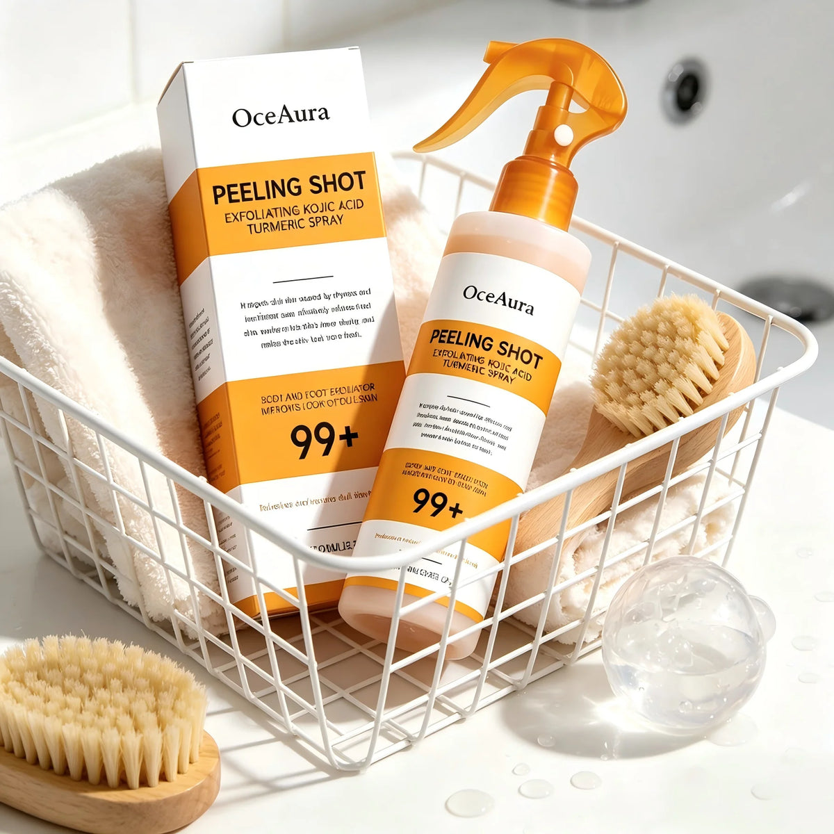 OceAura Peel Shot Kojic Acid Turmeric Spray Moisturizing Skin Brightening AHA PHA Nicotinamide Scrub Body Exfoliant Spray 100ml