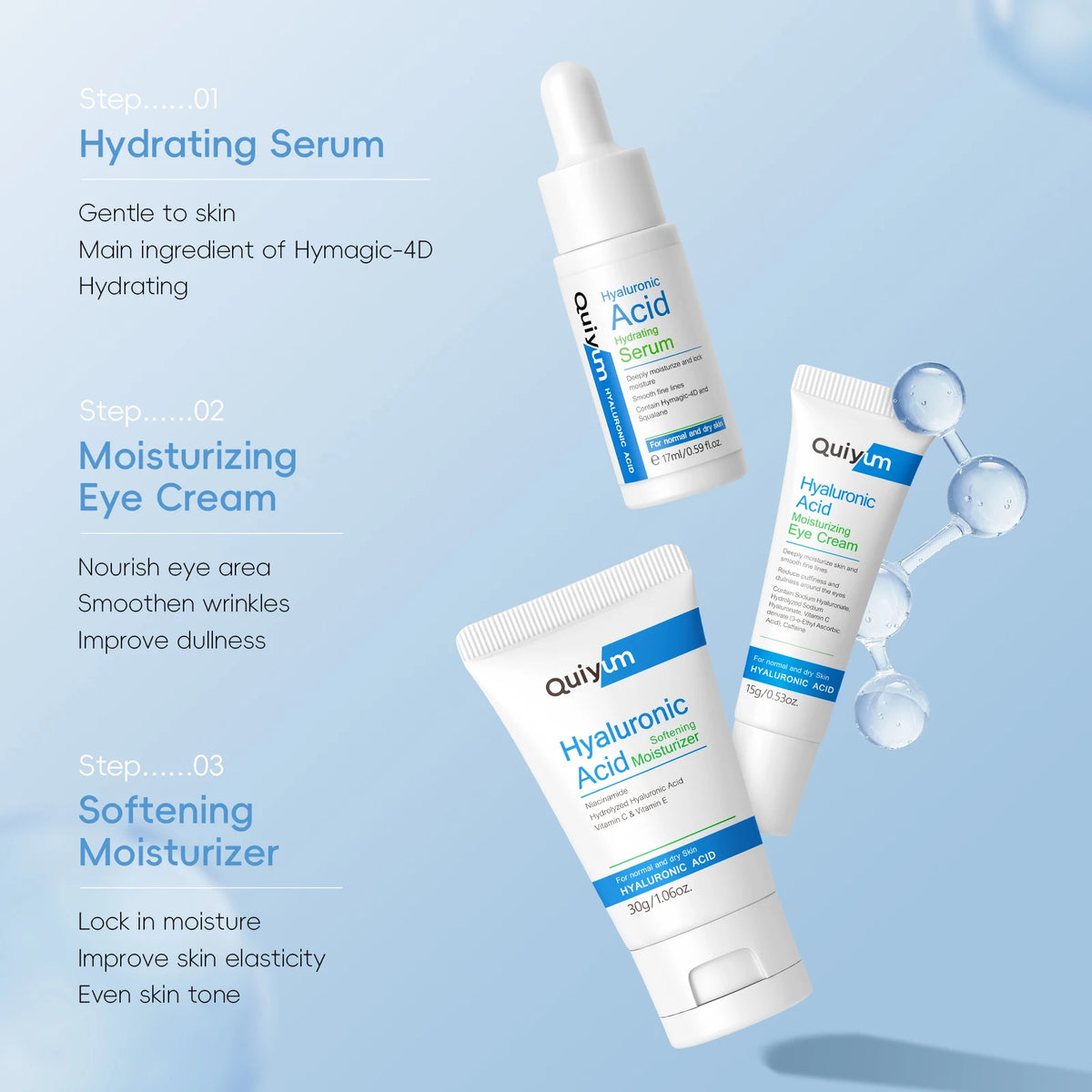 QUIYUM Retinol+Hyaluronic Acid Wrinkle Skincare Set Smooth Wrinkles & Fine Lines Improve Skin Elasticity & Radiance