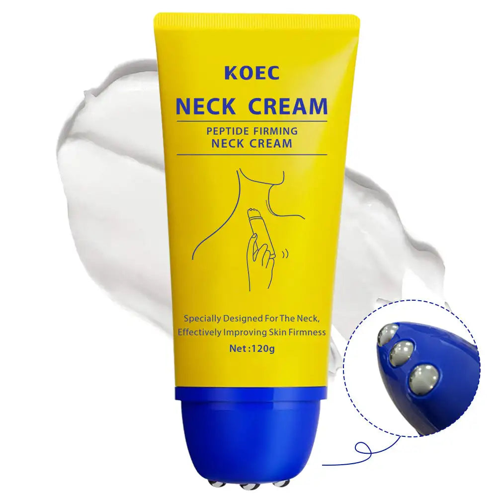 120g KOEC Peptide Firming Massage Neck Cream Moisturizing Smoothing Lifting 360° Roller Design Collagen Hyaluronic Acid Retinol