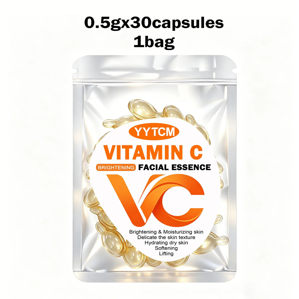Vitamin C Facial Serum, Moisturizing and Brightening, Firming the Skin, Contains Vitamin E, Retinol, Hyaluronic Acid, Facial Skin Care Serum, 18 Capsules/30 Capsules/40 Capsules/50 Capsules/100 Capsules/200 Capsules