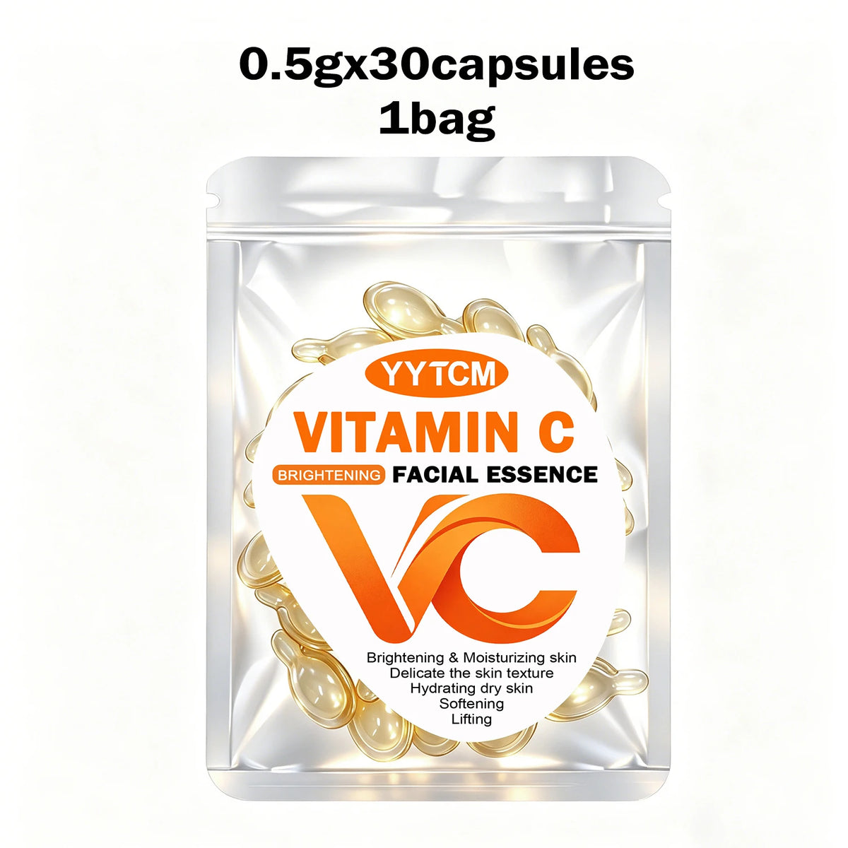 Vitamin C Facial Serum, Moisturizing and Brightening, Firming the Skin, Contains Vitamin E, Retinol, Hyaluronic Acid, Facial Skin Care Serum, 18 Capsules/30 Capsules/40 Capsules/50 Capsules/100 Capsules/200 Capsules