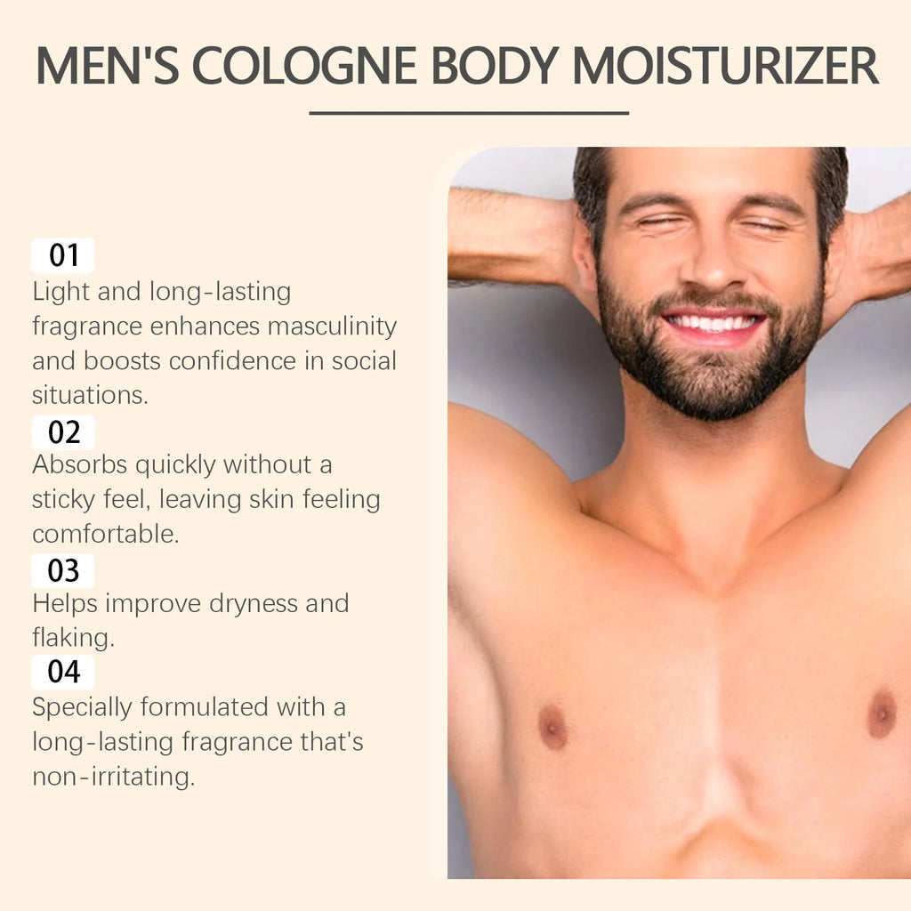 Men's Cologen Body Moisturizer Deep Nourishmen Long-Lasting Fragrance Fast Absorb Non-Greasy Woody Scented Body Lotion Skin Care