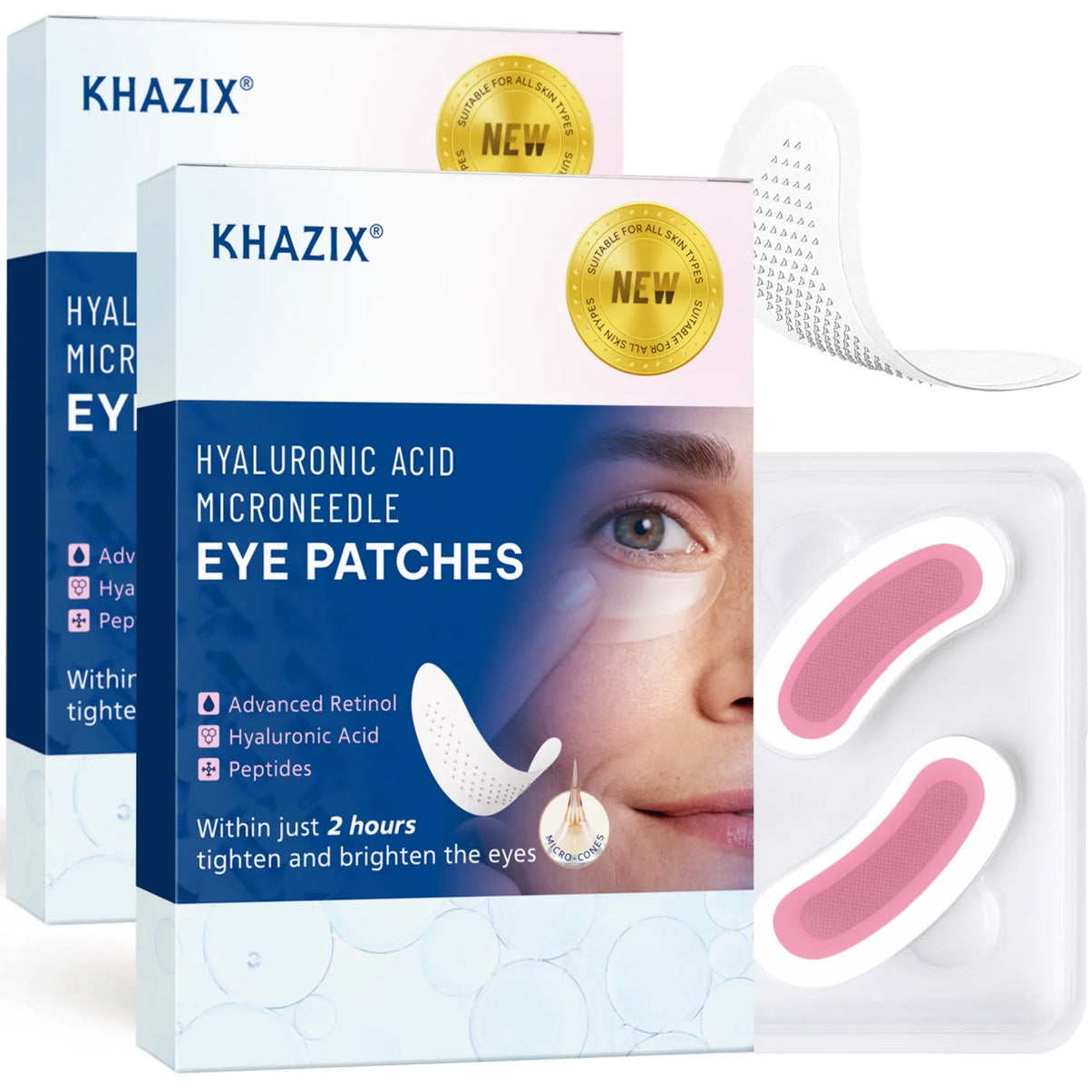 Microneedle Eye Patches Retinol Hyaluronic Acid Peptides, Lifting & Firming for Eye Area Crow's Feet Smile Lines, 1Pair.