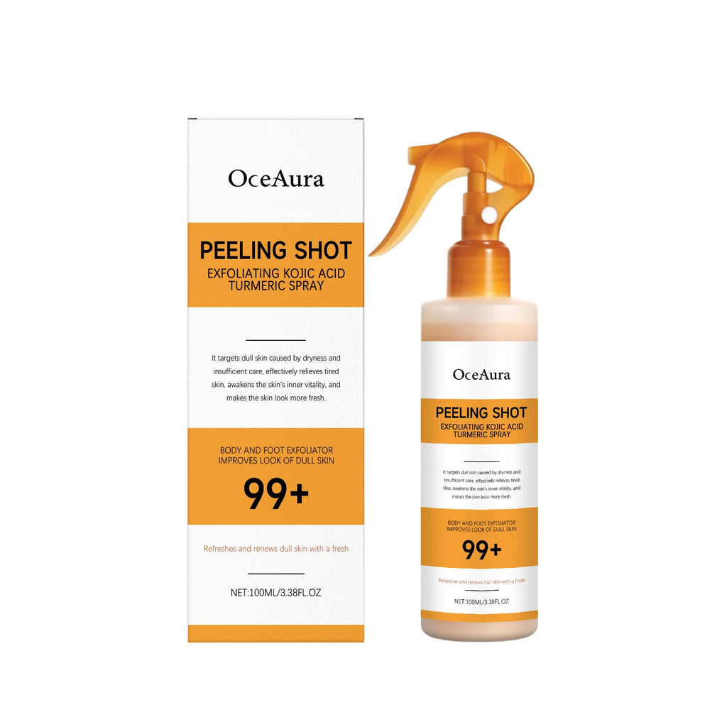 OceAura Peel Shot Kojic Acid Turmeric Spray Moisturizing Skin Brightening AHA PHA Nicotinamide Scrub Body Exfoliant Spray 100ml